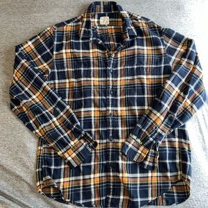 J. Crew Men's Navy and Orange Plaid Shirt